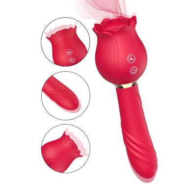 12-Frequency Suction and Tail Vibration Rose Dildo Vibrator Sexual Rose Sex Toy Sucking Clitoris Vibrator for Women Ladies