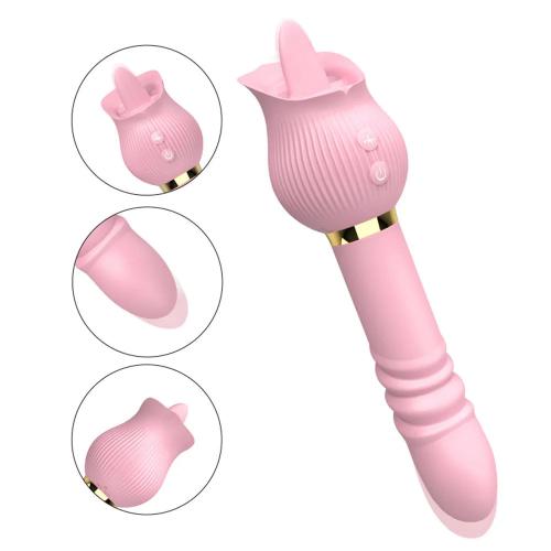 2-in-1 Female Tongue Licking Vibrator G-spot Thrusting Vibrating Dildo Sex Toys Rose Anal Vibrator for Woman Couples