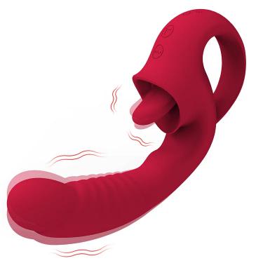 2 in 1 Nipple Clitoral Stimulator Vaginal Licking Vibrating G Spot Vibrator Rechargeable Tongue Licking Dildo Vibrator for Women