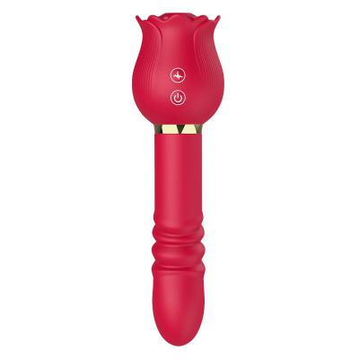2 in 1 Rose Shape Silicone Thrusting Dildo Vibrator Rose Toys Woman Sex Sucking Vibrator for Ladies Female Masturbation