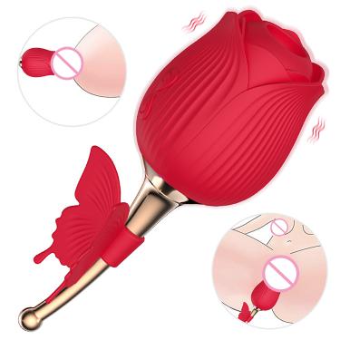 2in1 Clitoris Stimulator Vaginal G-spot Sucking Flirting Sex Toy Rose Butterfly Vibrator for Women