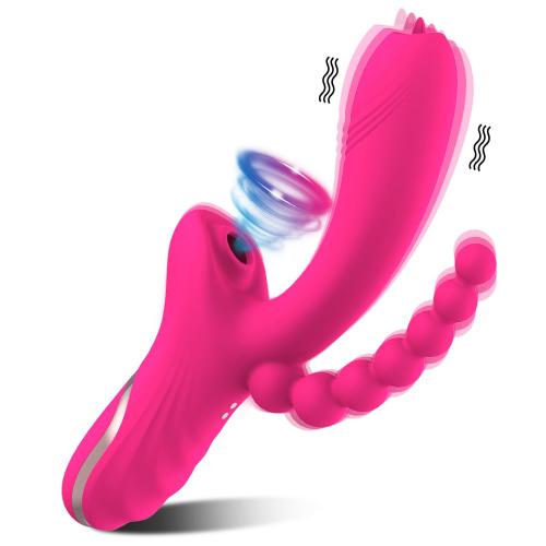3 in 1 Rabbit Vibrator Women Masturbation Vaginal G Spot Clitoral Stimulator Tongue Licking Sucker Vibrator with Anal Beads