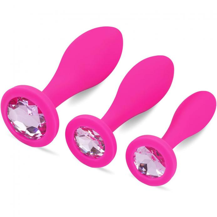 3pcs Silicone Anal Plug Training Kit Jeweled Butt Plug Sex Toys for Adults for Women Men Couples