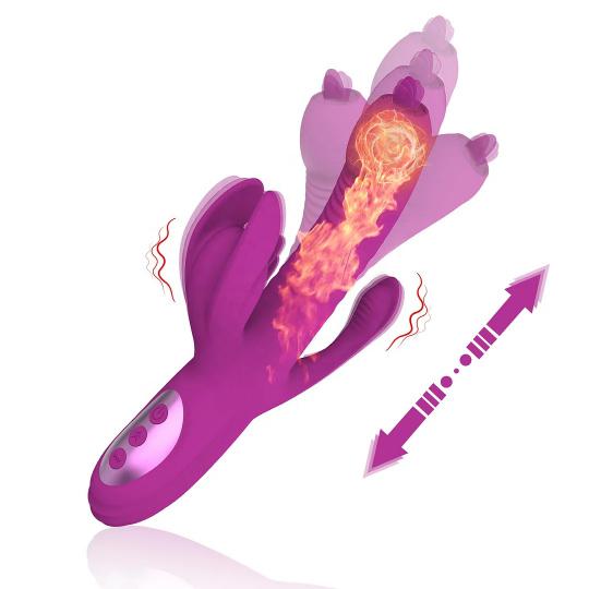 4 in 1 G Spot Vibrator Heating Telescopic Swinging Tongue Licking Clitoral Stimulator Thrusting Dildo Rabbit Vibrator for Women