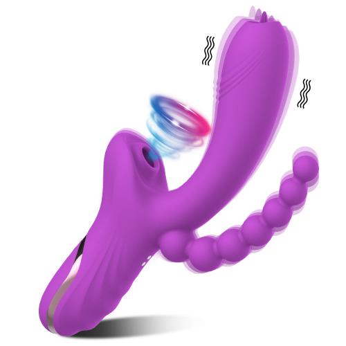 Anal Beads Clitoral Stimulator Rabbit Vibrator Dual Penetration Clit Sucker G-Spot Tongue Licking Vibrator for Women Masturbator