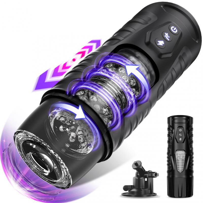 BLACK KNIGHT HandsFree Pocket Pussy Auto Men Stroker Automatic Thrusting Rotating Male Masturbator Sex Toys With Suction Base