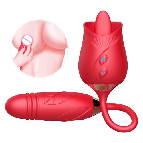 Double Head Vaginal Anal Stimulator Rose Dildo Vibrator G Spot Rose Sex Toy Tongue Licking Clitoral Vibrator With Vibrating Egg