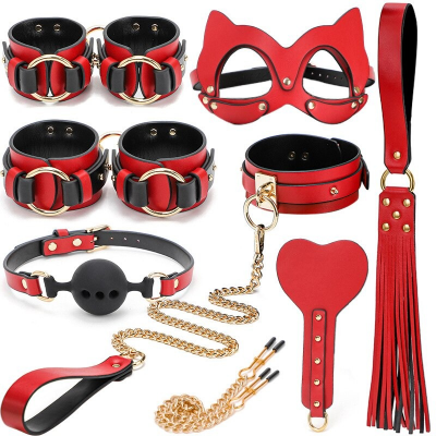 Genuine Leather 8 Pcs Flirting Sex Toy Handcuffs Japanese Role Play BDSM Bondage Restraint Kit Set for Couples Adults Game