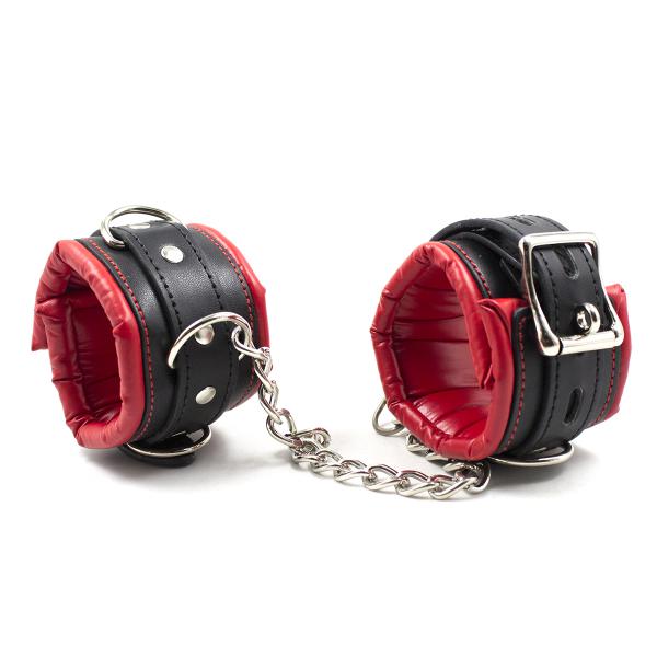 Japanese BDSM Bondage Gear Red Black Leather Fetters Adjustable Bundled Bondage Mujer Sex Handcuff Toy for Couple Role Play