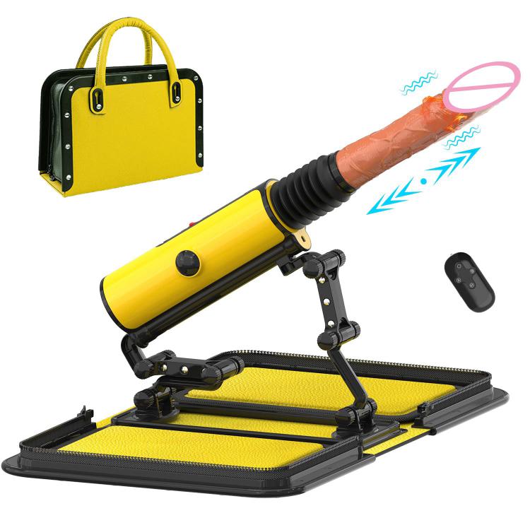 KRSJJ Portable Handbag Sex Machine Yellow Remote Control 3 Vibrations 3 Thrusting Automatic Heat Dildo Sex Love Guns for Women