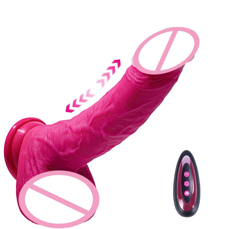 Liquid Silicone Telescopic Thrusting Realistic Dildo Vibrator Remote Control Heating Vibrating G-Spot Anal Dildo for Women Men