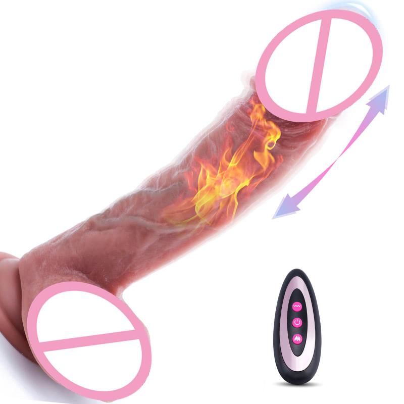 Liquid Silicone Vibrating Heating Dildo Stimulator G-spot Clitoral Anal Massager Thrusting Realistic Dildo Vibrator for Women
