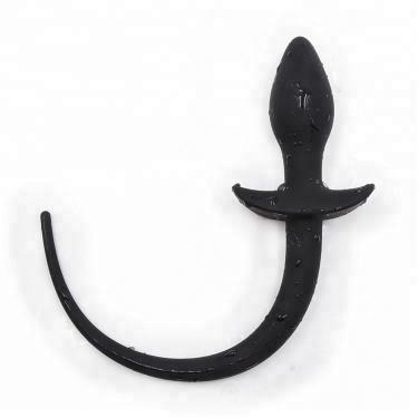 Pure Silicone Anal Plug Tail Black Long Dog Tail Butt Plugs Ball Dilator Butt Plug Gay