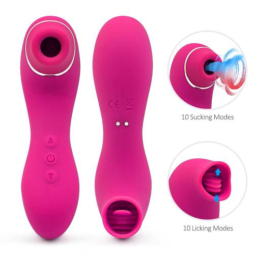 Rechargeable 2 in 1 Clitoral Sucking Licking G-Spot Stimulator Suction Tongue Female Sex Toy Vibrator for Women Lesbian Pleasure