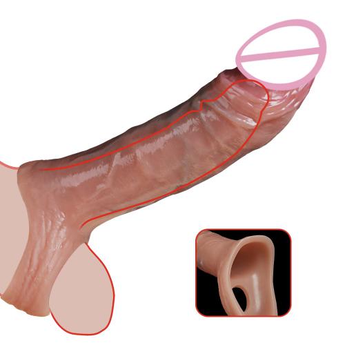 Reusable Penis Sleeve New Silicone Ultra-Soft Enlarger Realistic Textured Cock Sheath With Ball Stretcher Thicken Sex Toys Men