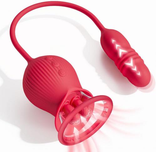 Rose 10Tongue Licking Thrusting Dildo Vibrator Clitoris and Nipple Stimulator G-Spot Rose Vibrator for Women Female Sex Toys