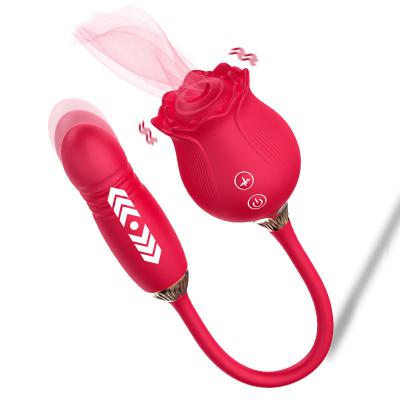 Rose Clitoral Sucker Vibrating Egg Thrusting Dildo Vibrator Sex Double Rose Suction Vibrator Adult Sexy Toys for Women Female