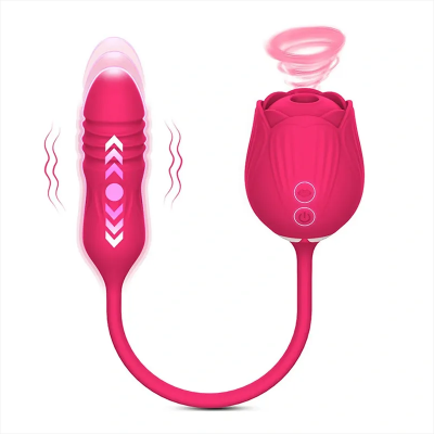 Rose Female Sex Toy Thrusting Vibrating Egg Dildo Sucking Vibrators Nipple Clit Stimulator Clitoris Sucker Vibrator for Women