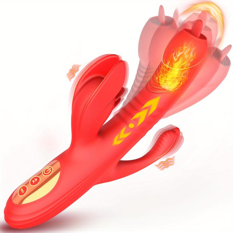 Silicone Vaginal Clitoral Stimulator Thrusting Dildo Vibrator G-Spot Massage Tongue Licking Heating Rabbit Vibrator for Women