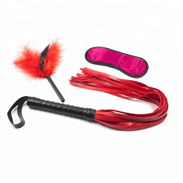 Three Feather Whip and Eye Patch Set Sex Toy Flirting Kit Fetish Slave Adult Products