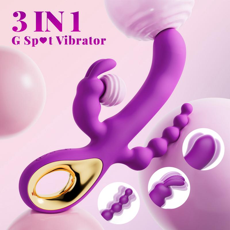 USB Rechargeable 3 in 1 Female Masturbation Sex Toys G Spot Clitoral Massager Stimulator Classic Anal Dildo Vibrator for Women