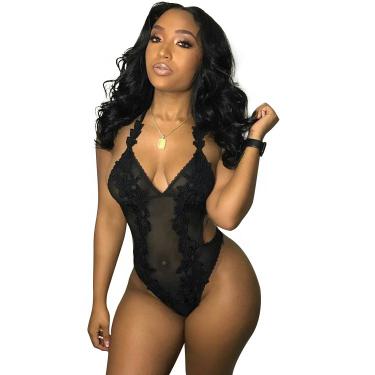 Women Sexy Deep V Neck Lingerie Sheer Babydoll Sleepwear Lace Dress G-String Nightwear