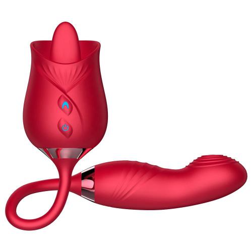 Amazon Hot Sell Adult Toys Vibrating Tongue Licking Thrusting G Spot Vibrators Dildo Rose Vibrator Rose Sex Toys for Woman
