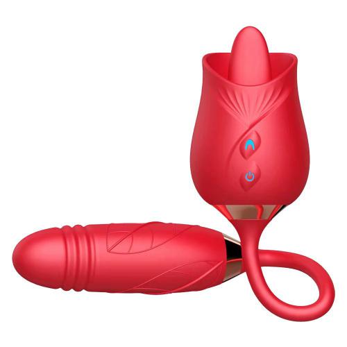 Hot Sell Rose Toys 2 in 1 Licking Tongue Dildo Vibrator Sex Toy for Women Nipple G Spot Clitoral Vibrators Thrusting Dildo Toys