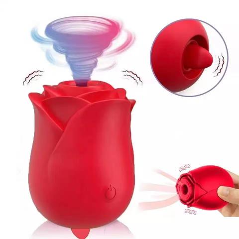 Rose Shape Sex Vibrator Vagina Clitoral Sucking Tongue Lick 2in1 Clit Stimulator Suction Rose Vibrator Sex Toys for Woman
