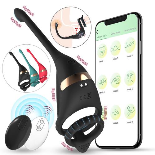 APP Remote Control Double Ring Double Shock Lock Fine Ring Rear Court Silicone Anal Plug Vibrator