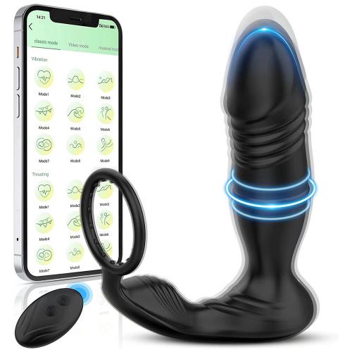 Male Prostate Massage Single Cock Ring Automatic Telescopic Vibrator Wireless APP Anal Butt Plug Stimulator Anal Masturbator