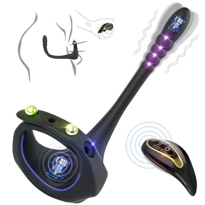 Masturbator Wireless Control Backyard Bead Silicone Vibrating Lock Sperm Ring Men