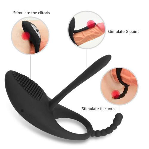 Men Sex Toy Penis Ring Silicone Double Cock Ring Vibrating Cock Ring Sex Products Massager Inflatable Anal Plug for Men