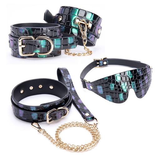 OEM  3pcs Bdsm Restraint Set Pu Leather Handcuffs Whip Mouth Gag Ball Furry Whip Sm Bondage Kit Adult Sex Toys for Men and Woman