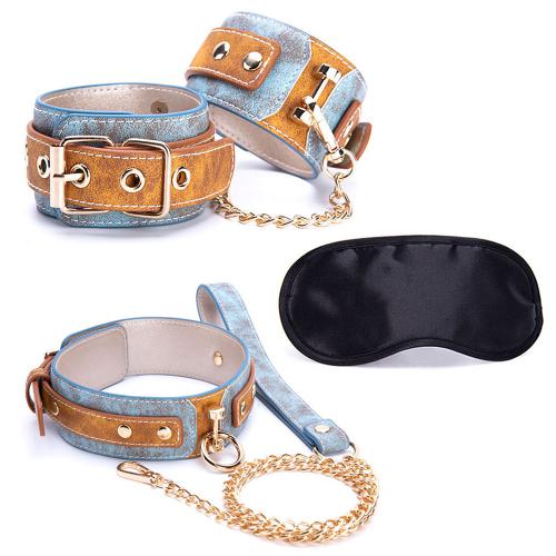 OEM   Hot 3Pcs/set Sex Toys for Woman PU Leather SM Sex Bondage Set Hand Cuffs Collar Blindfold Erotic Sex Toy for Couple