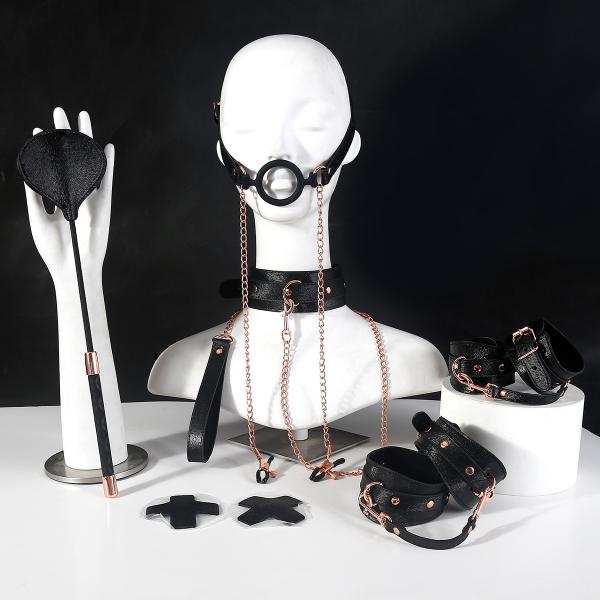 OEM   SM 6PCS Kits New Painting Leather Bondage Sets Flirting Sex Toys Including Whips Mask and Handcuffs