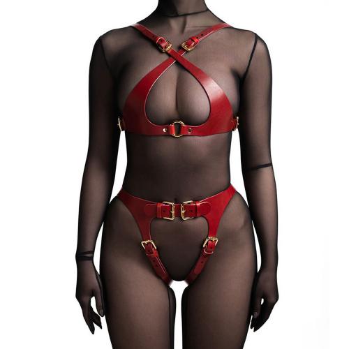 OEM  Sexy Leather Harness Women Erotic Lingerie Bra Garter Belts BDSM Body Bondage Fashion Adjustable Leg Suspenders