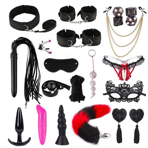 OEMHot Selling Adults Sex Toys Couples Handcuffs Nipple Clamps Whip Spanking Sex Metal Anal Plug Vibrator Exotic Bed Bondage Set