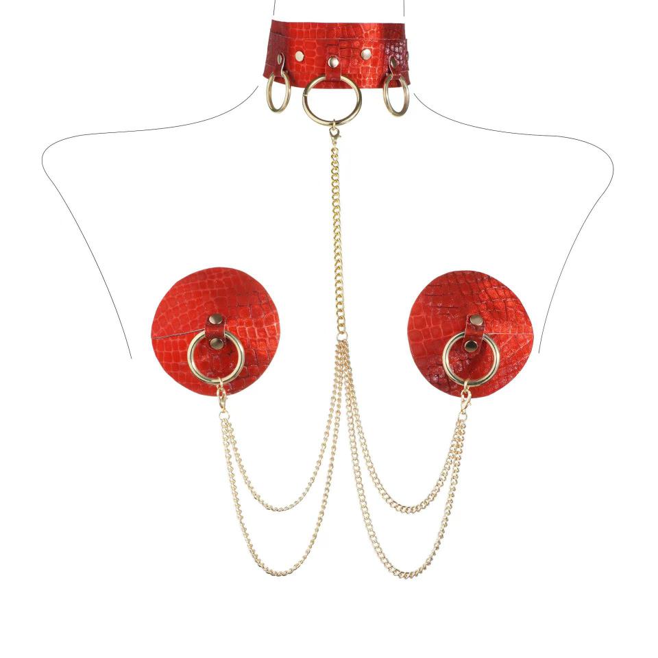 OEMLeather Collar Nipple Punishment Breast Nipple Clip Couple Flirtatious Milk Mimi Clip Metal Bells Nipple Clamp SM Sex Product