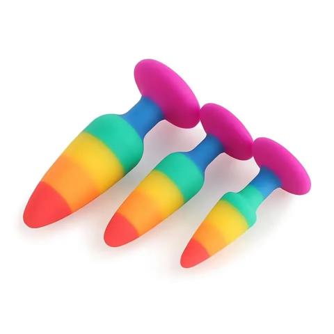 Rainbow Silicone Butt Plug Real Touch Female Butt Plug Anal Beads Anal Dilator Anal Toys for Male or Women