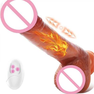 USB Recharging Soft Silicone Dildo Vibrator 360 Degree Rotating Heating Vibrating Dildo Machine Thrusting Dildo for Female Sex