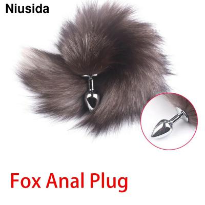  New Design Cheap Sex Vibrator Made Long  Artificial Fur Tail with Bowknot With Silicone Butt Stopper Anal Plug for Women
