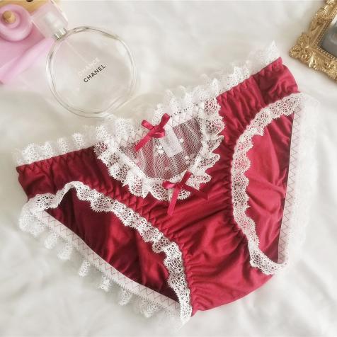  Sexy Lace Panties Ladies French New Transparent Mesh Breathable Cotton Crotch Japanese Lace Mid-Waist Briefs
