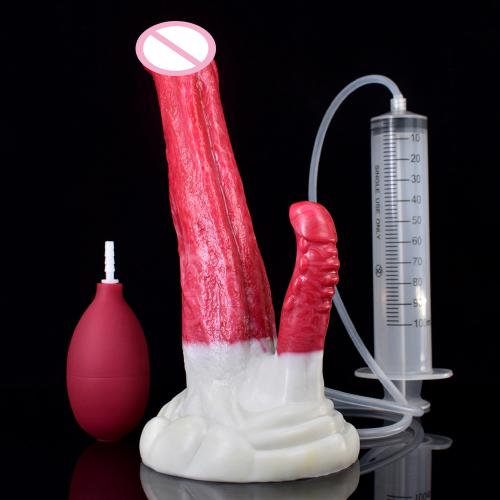 9'' Silicone Vibrating Squirting Dildo Remote Control Vibration Modes Dog Dildo with Knot and Hands-Free Suction Cup for Man