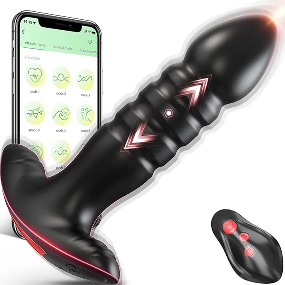 Bluetooth App Thrusting Anal Plug Vibrator Remote Control Telescopic Prostate Massager Butt Plug Stimulator Saxy Toys Men