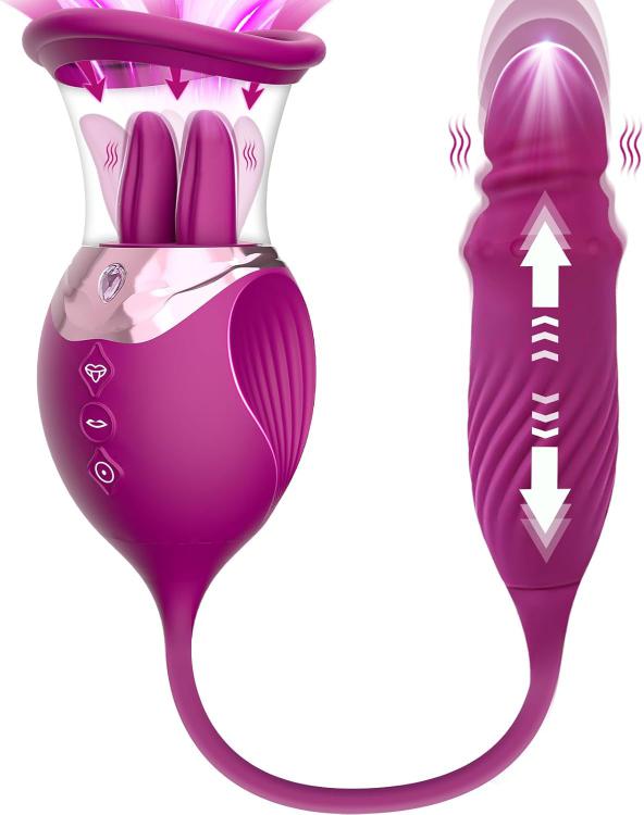 Dildo Vibrators 4 In1 Sucking Tongue Licking Thrusting G Spot Vibrator Clitoral Nipple for Couples Woman Rose Sex Toy