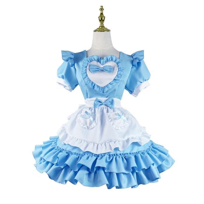 Halloween Maid Day Costume Sexy Cream Sweetheart Cute Student Maid Dress Blue Pure Dress Cute Bow Lolita Dress