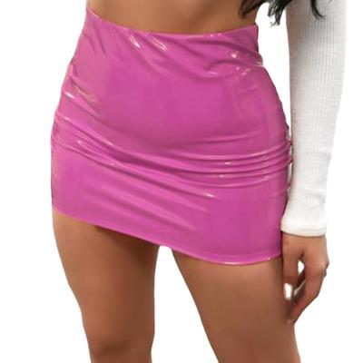 Hot Sale 2021 New Arrival Women Wholesale Sexy Bright Solid Color Leather High Waist Tight Mini Skirt
