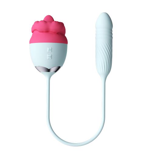 Licking Tongue Rose Red Lips Vibrator for Women Clitoris Stimulator with Telescopic G Spot Dildo Massager Adult Sex Toy