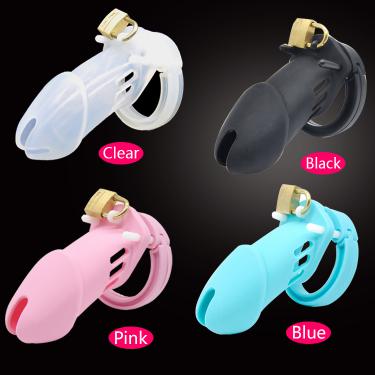 Male Silicone Chastity Device Cock Cage Sex Toys With 5 Penis Ring Adult Belt Brass Lock Standard Short Cage